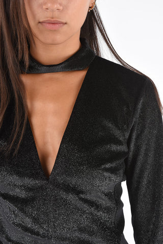glitter plunging neckline mini bodycon dress