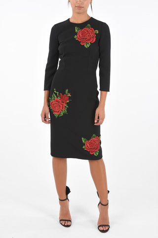 Vestito A-Line a Maniche Lunghe con Ricamo Floreale 