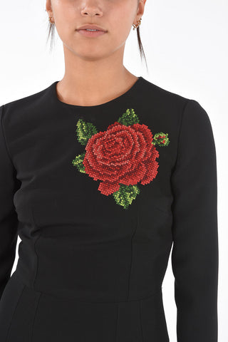Vestito A-Line a Maniche Lunghe con Ricamo Floreale 