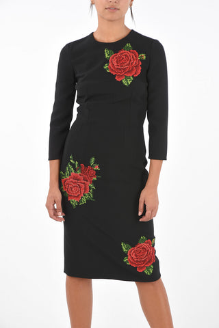 Vestito A-Line a Maniche Lunghe con Ricamo Floreale 