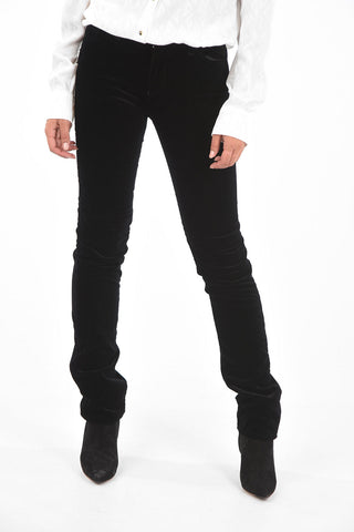 EMPORIO ARMANI Pantaloni 5 Tasche in Velluto a Vita Bassa