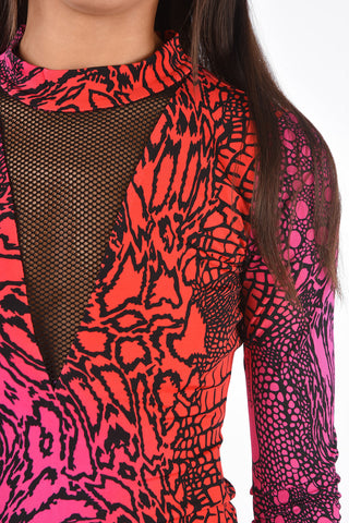 Abstract Print plunging neckline mini bodycon dress