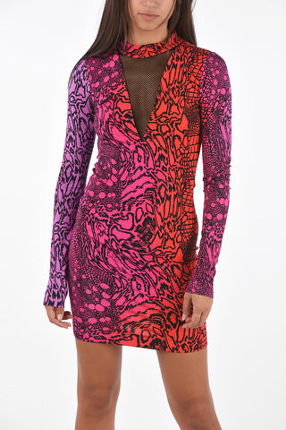 Abstract Print plunging neckline mini bodycon dress