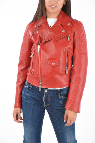 Soft Leather Quilted Sleeve Biker Jacket
