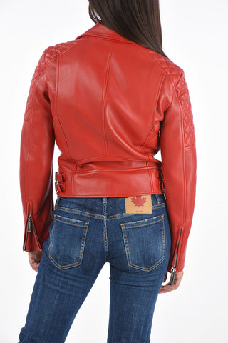 Soft Leather Quilted Sleeve Biker Jacket
