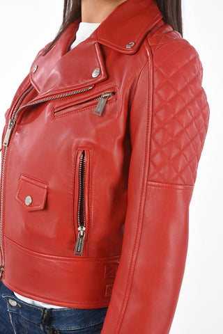 Soft Leather Quilted Sleeve Biker Jacket