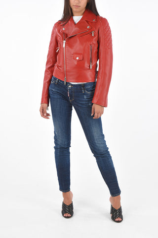 Soft Leather Quilted Sleeve Biker Jacket