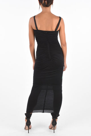 Maxi Floral Embroidered Draped Sheath Dress