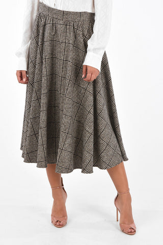 Windowpane Check Flared Skirt