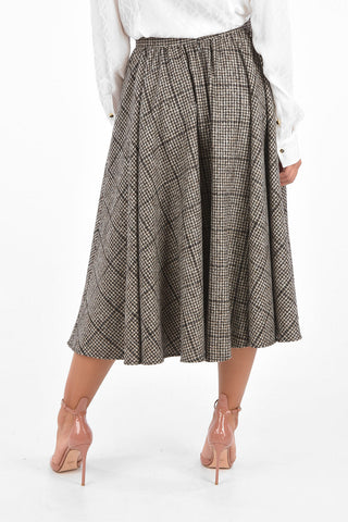 Windowpane Check Flared Skirt