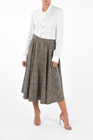 Windowpane Check Flared Skirt