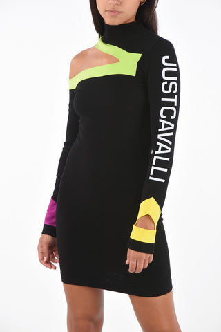 Turtleneck Mini Bodycon Dress Laser Cut Details