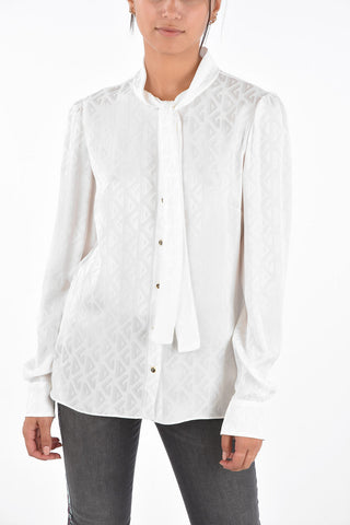 Silk Snap Button Tie-Neck Shirt