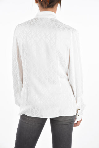 Silk Snap Button Tie-Neck Shirt