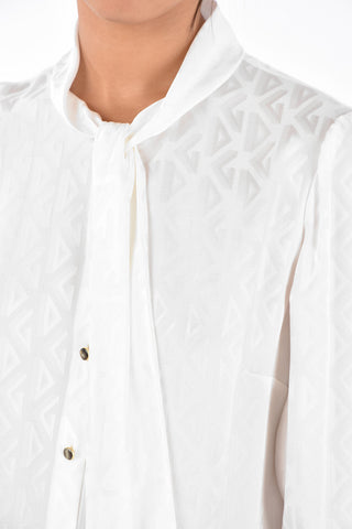 Silk Snap Button Tie-Neck Shirt