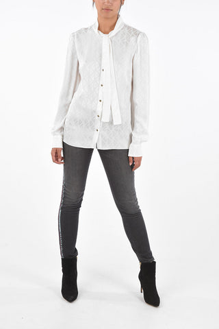 Silk Snap Button Tie-Neck Shirt