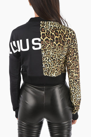 Cheetah Printed Crew-Neck cropped Sweater