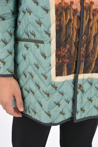 Floral Printed ISM Quilted Duster Coat