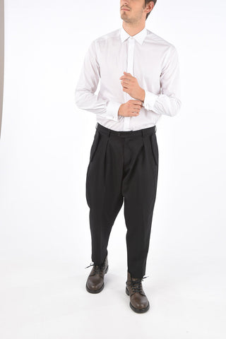 wool Mid-rise waist single pleat trousers