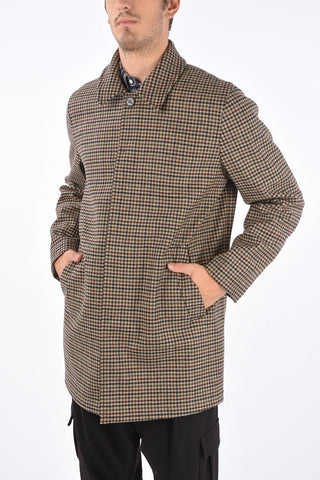 houndstooth hidden closure balmacaan coat