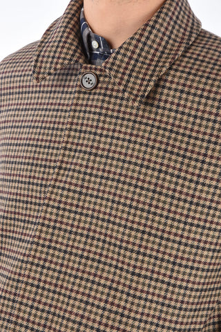 houndstooth hidden closure balmacaan coat