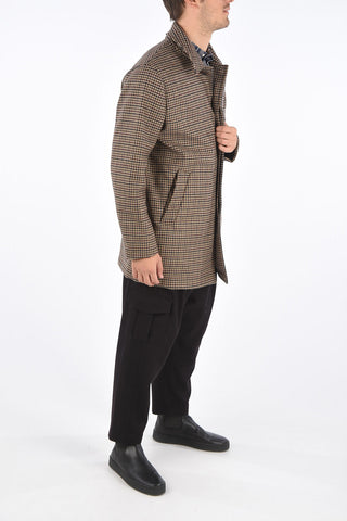 houndstooth hidden closure balmacaan coat