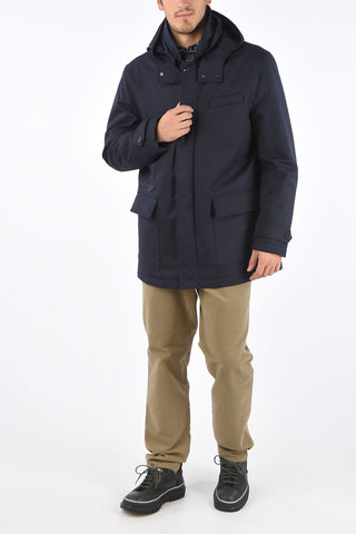 hidden closure outerwear jacket with hood