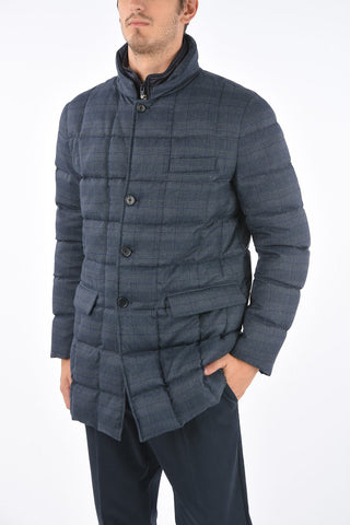 district check down jacket with zip closure