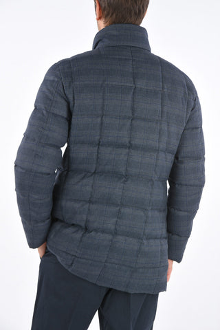 district check down jacket with zip closure