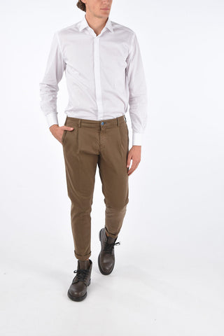 Cotton stretch single pleat trousers