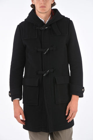 wool frog closure DUFFLE coat with hood