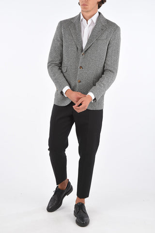 plain herringbone cashmere and wool 3-button blazer