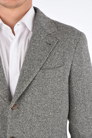 plain herringbone cashmere and wool 3-button blazer