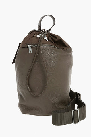 MM11 leather and fabric one shoulder backpack
