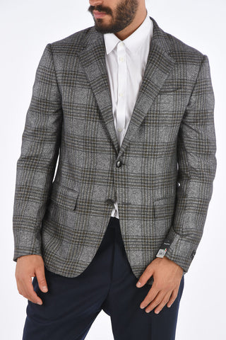 EZ TAILORING district check silk and cashmere side vents 2-button blazer