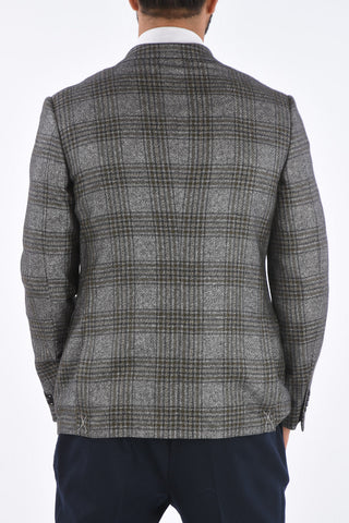 EZ TAILORING district check silk and cashmere side vents 2-button blazer