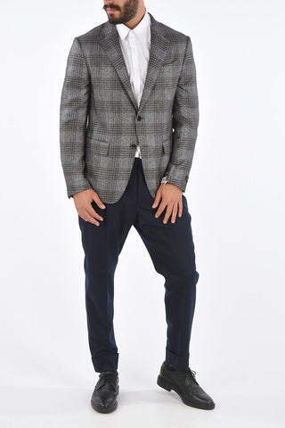 EZ TAILORING district check silk and cashmere side vents 2-button blazer