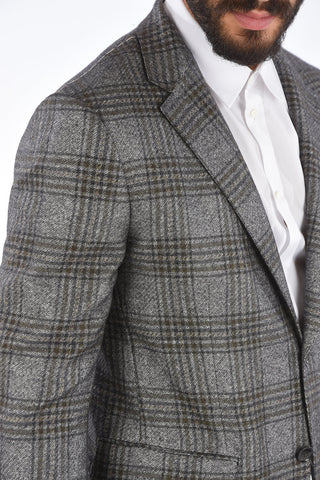 EZ TAILORING district check silk and cashmere side vents 2-button blazer