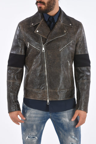 Vintage effect LOGO NO LOGO Leather Jacket
