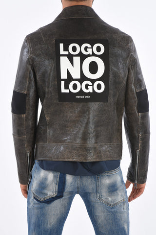 Vintage effect LOGO NO LOGO Leather Jacket