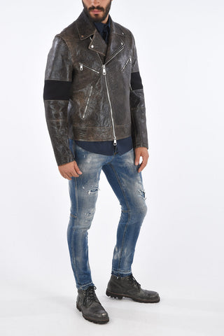 Vintage effect LOGO NO LOGO Leather Jacket
