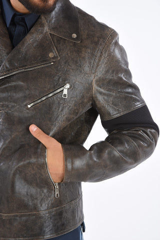 Vintage effect LOGO NO LOGO Leather Jacket