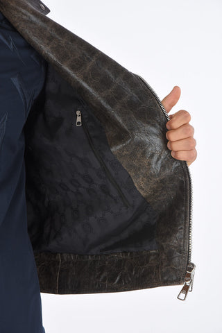 Vintage effect LOGO NO LOGO Leather Jacket