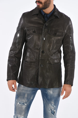 Slim Wide Fit Leather Jacket with 4 Buttons