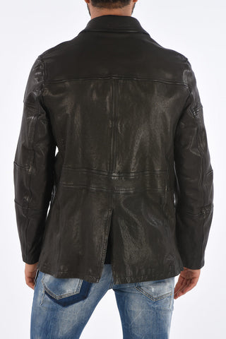 Slim Wide Fit Leather Jacket with 4 Buttons