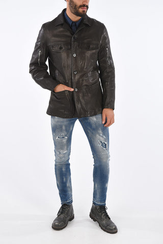 Slim Wide Fit Leather Jacket with 4 Buttons