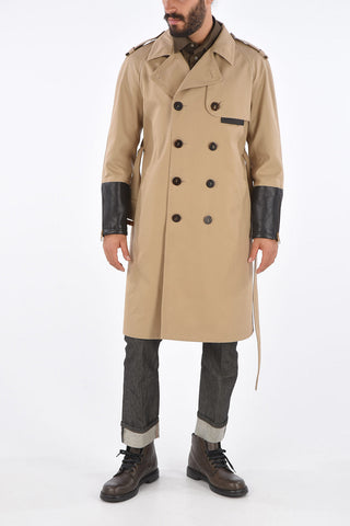 Trench Slim Fit con Inserti in Pelle