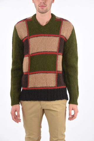 maglia scollo a V a quadri
