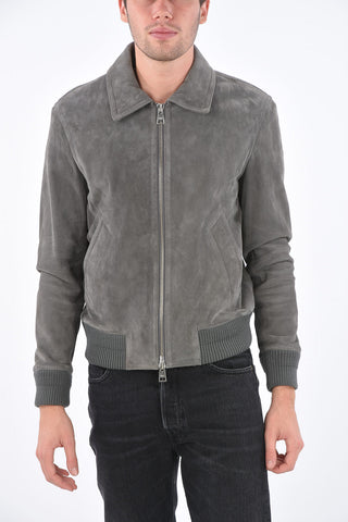 suede leather full zip bomber