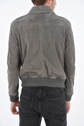 suede leather full zip bomber